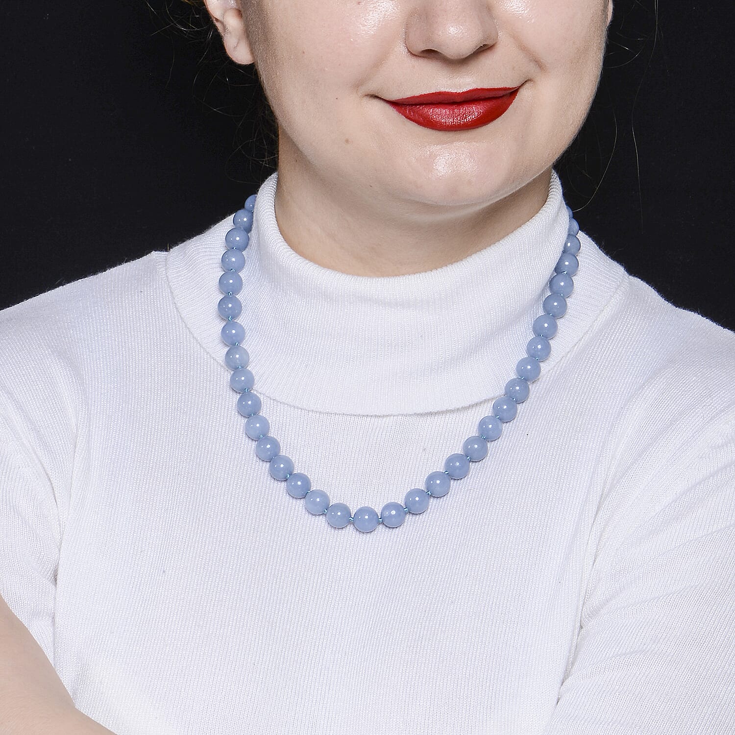 Angelite Beads Necklace (Size 20) with T Bar Lock in Rhodium Overlay Sterling Silver 348.50 Ct.