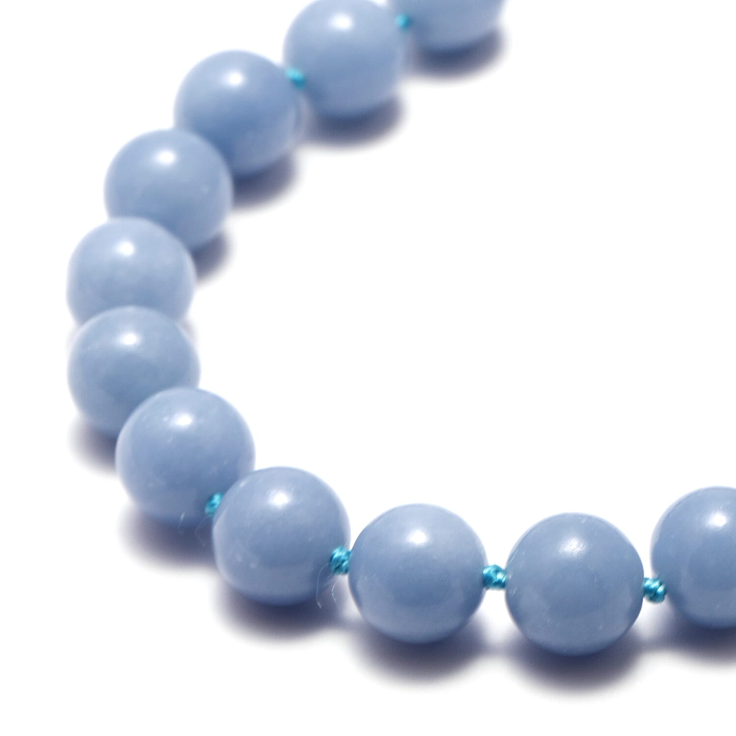 Angelite Beads Necklace (Size 20) with T Bar Lock in Rhodium Overlay Sterling Silver 348.50 Ct.