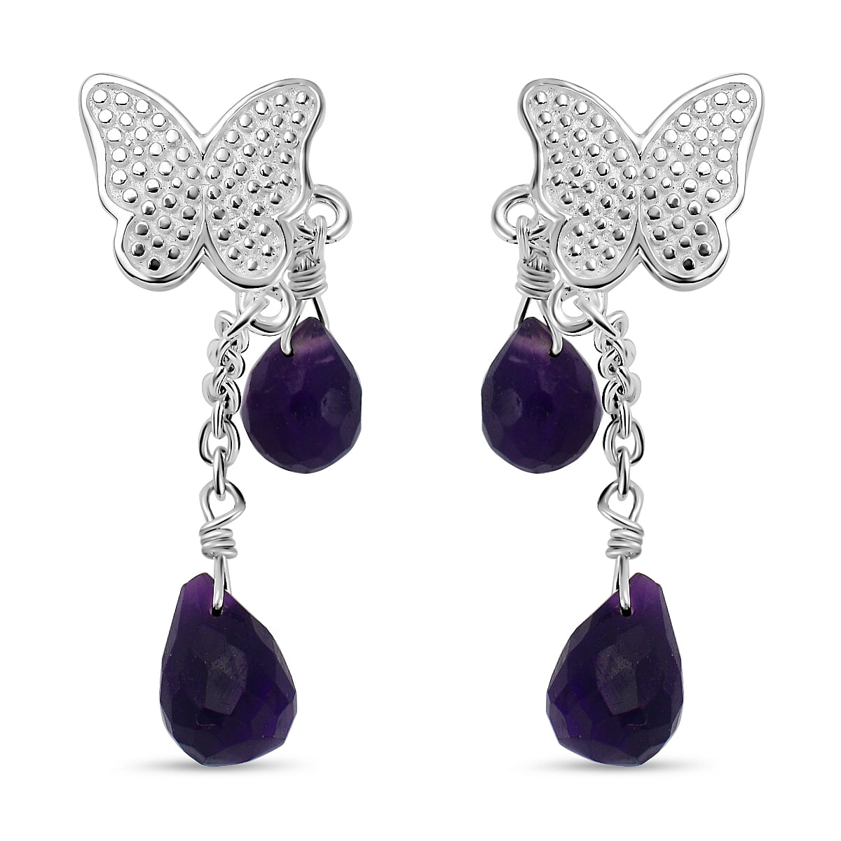Amethyst Butterfly Dangle Earrings in Sterling Silver 8.50 Ct