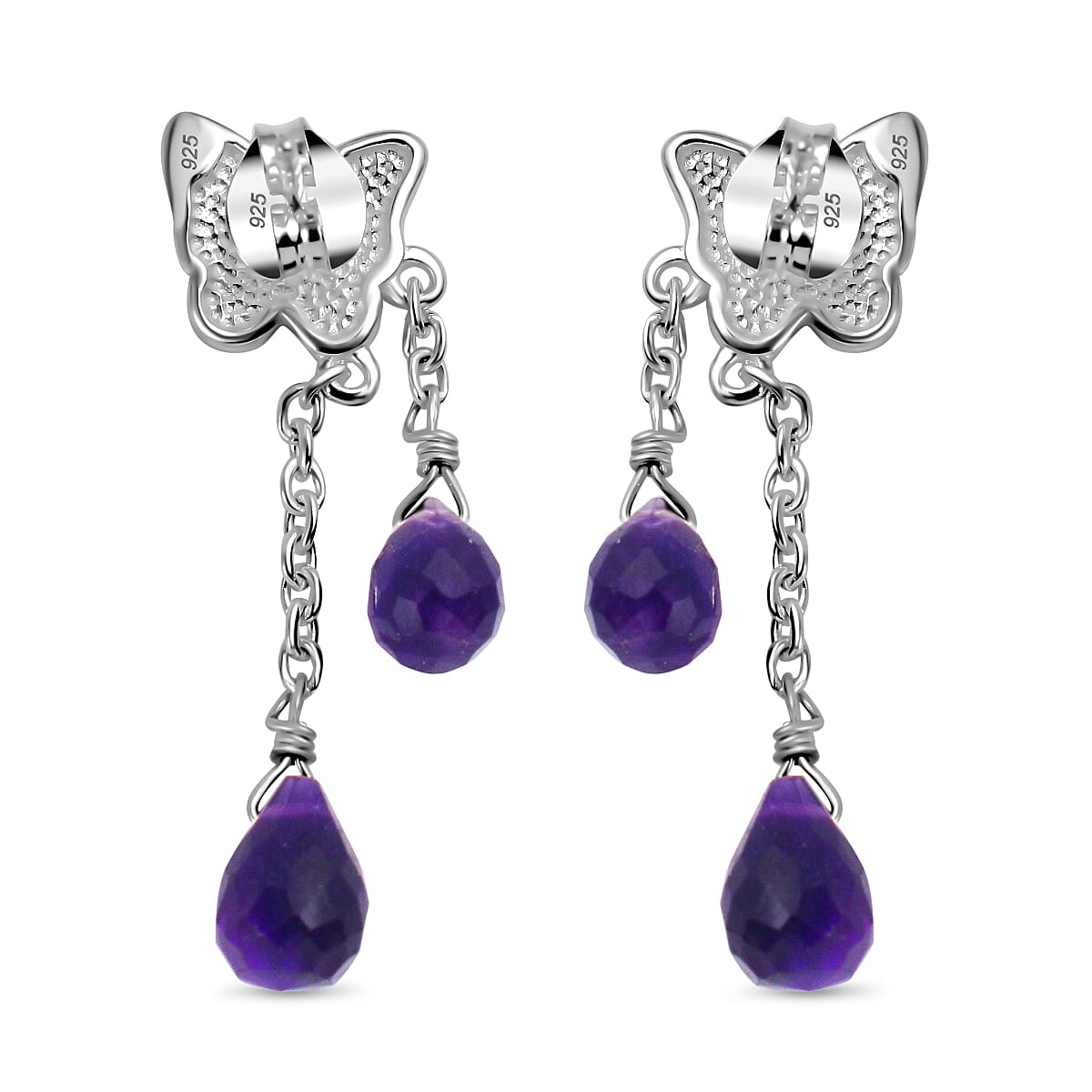 Amethyst Butterfly Dangle Earrings in Sterling Silver 8.50 Ct
