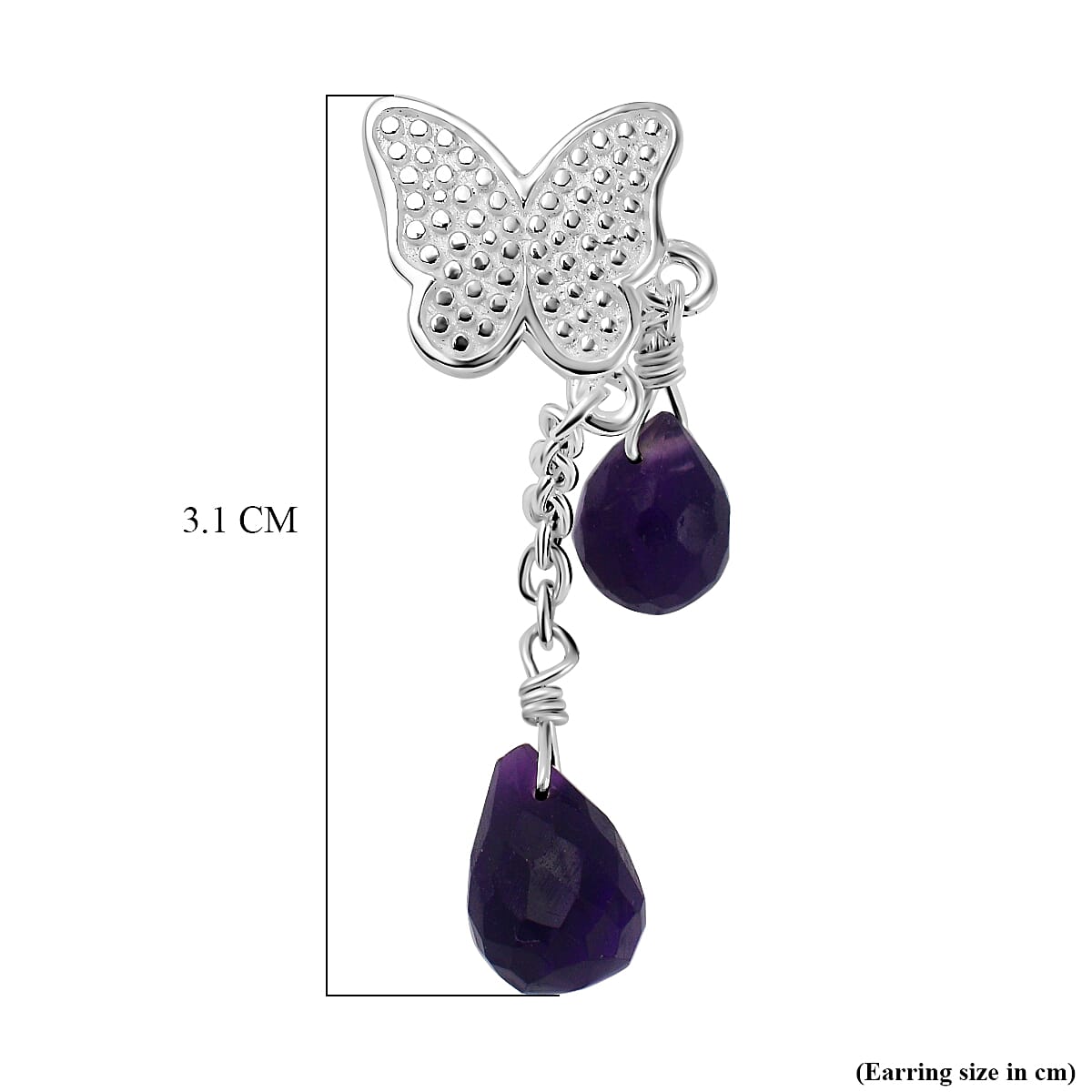 Amethyst Butterfly Dangle Earrings in Sterling Silver 8.50 Ct