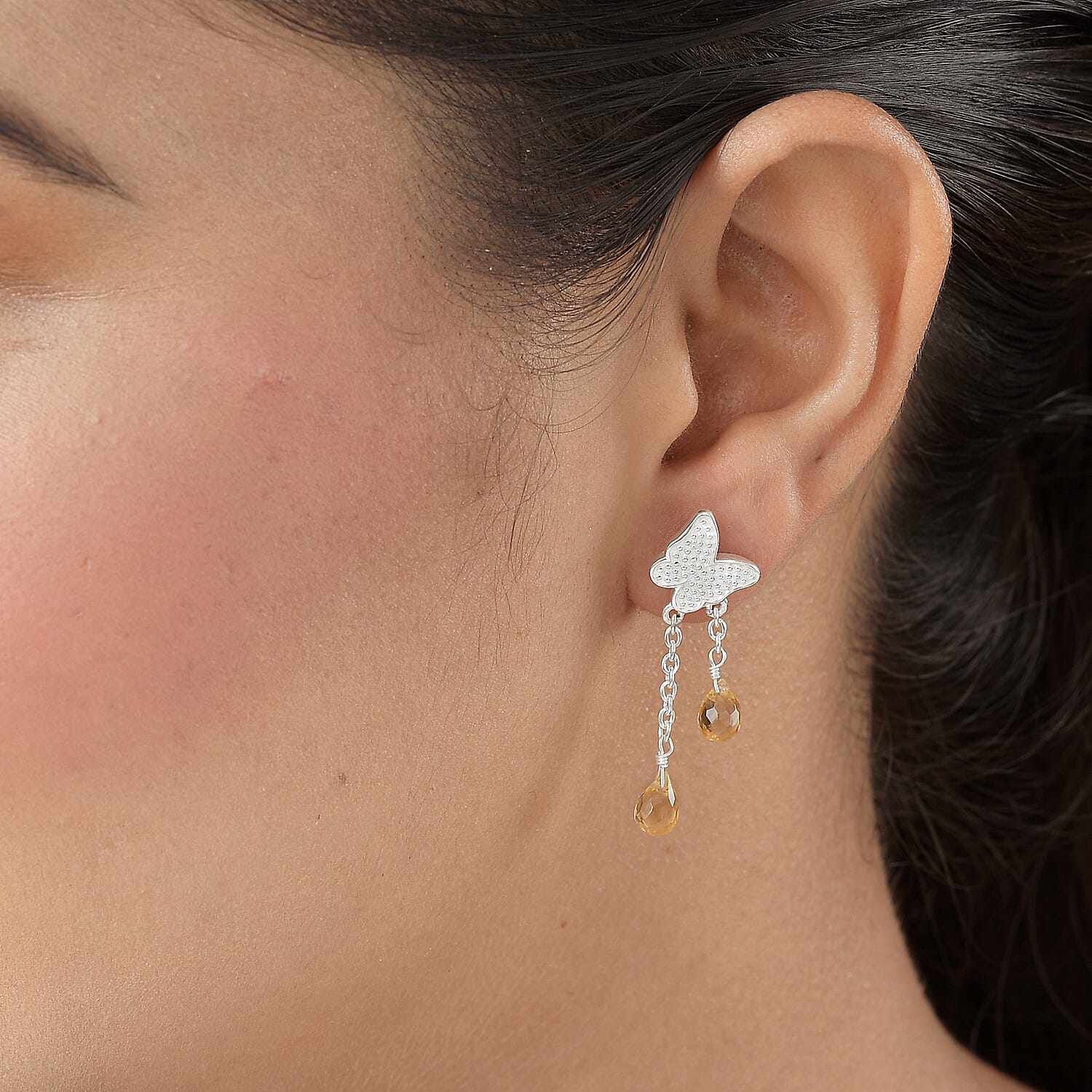 Citrine Dangling Earrings (With Push Back) in Sterling Silver 4.59 Ct.