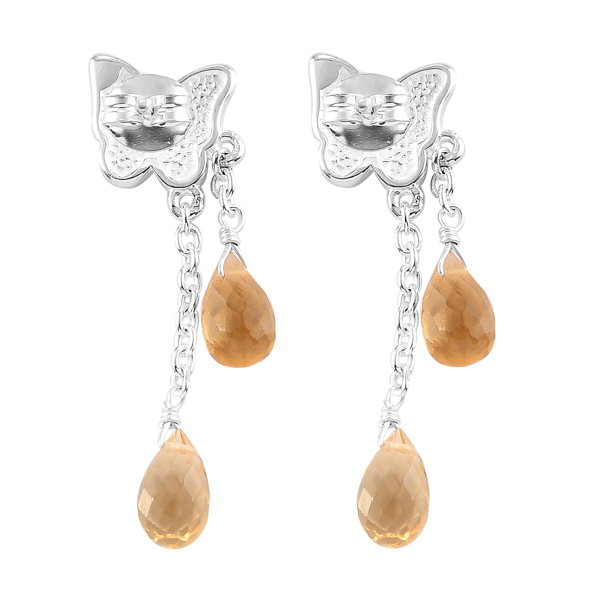 Citrine Dangling Earrings (With Push Back) in Sterling Silver 4.59 Ct.
