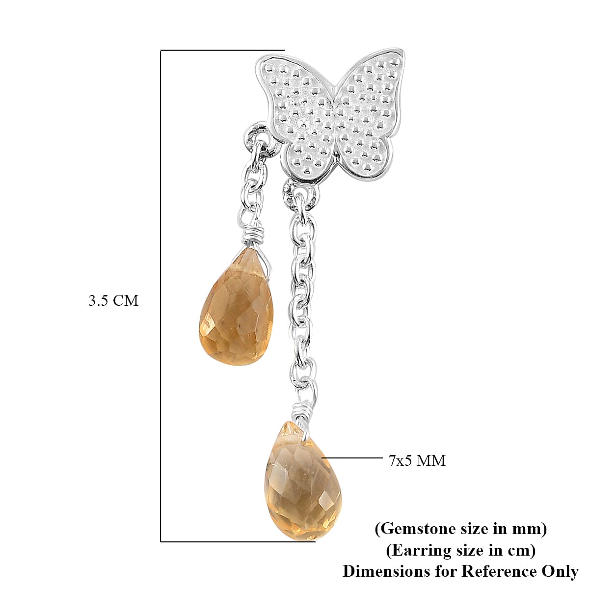 Citrine Dangling Earrings (With Push Back) in Sterling Silver 4.59 Ct.