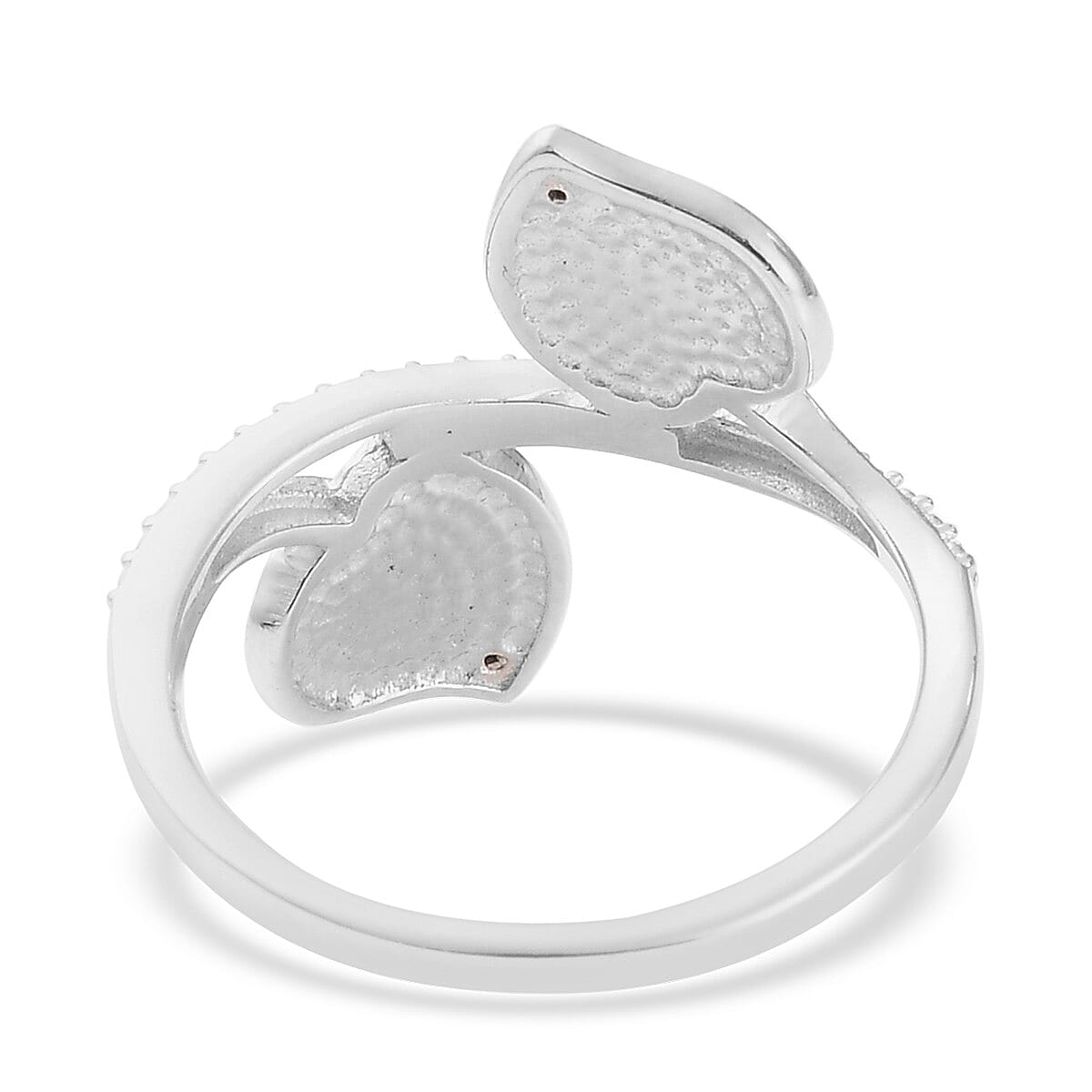 Green Diamond Leaf Bypass Ring in Platinum Overlay Sterling Silver