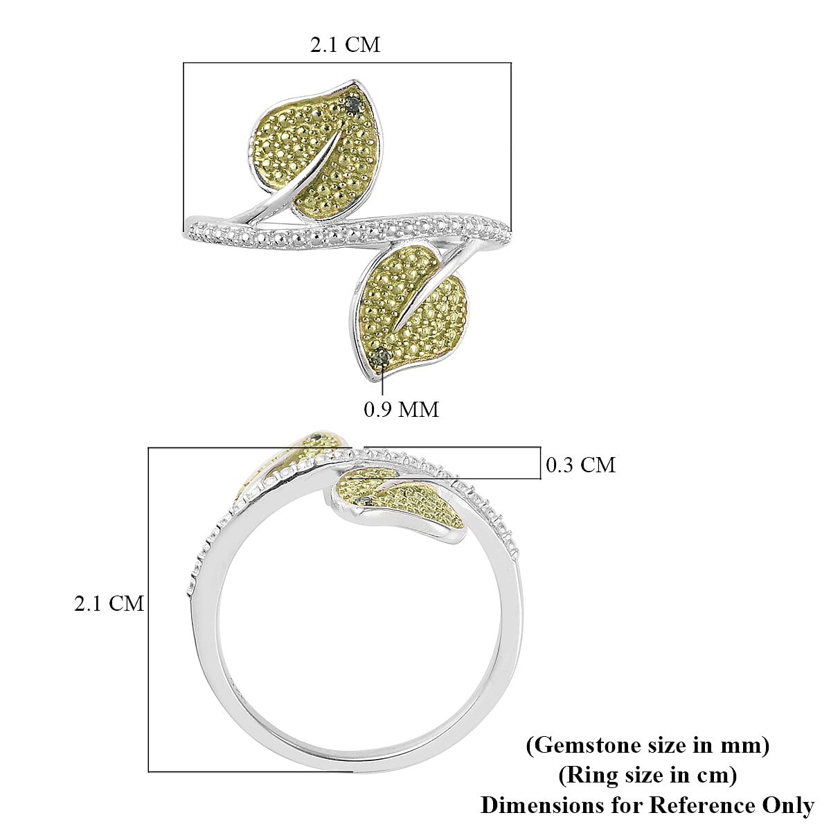 Green Diamond Leaf Bypass Ring in Platinum Overlay Sterling Silver