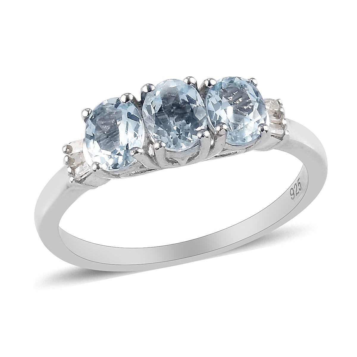 Santa Teresa Aquamarine and White Diamond Ring in Platinum Overlay Sterling Silver