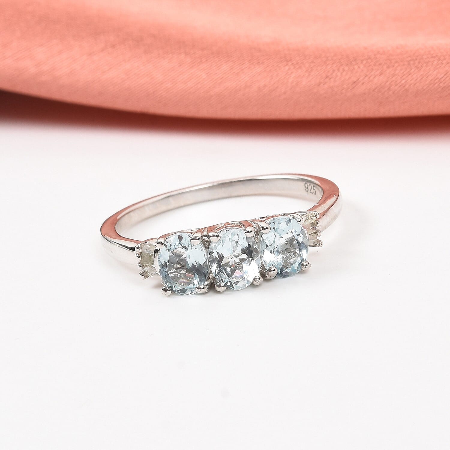 Santa Teresa Aquamarine and White Diamond Ring in Platinum Overlay Sterling Silver