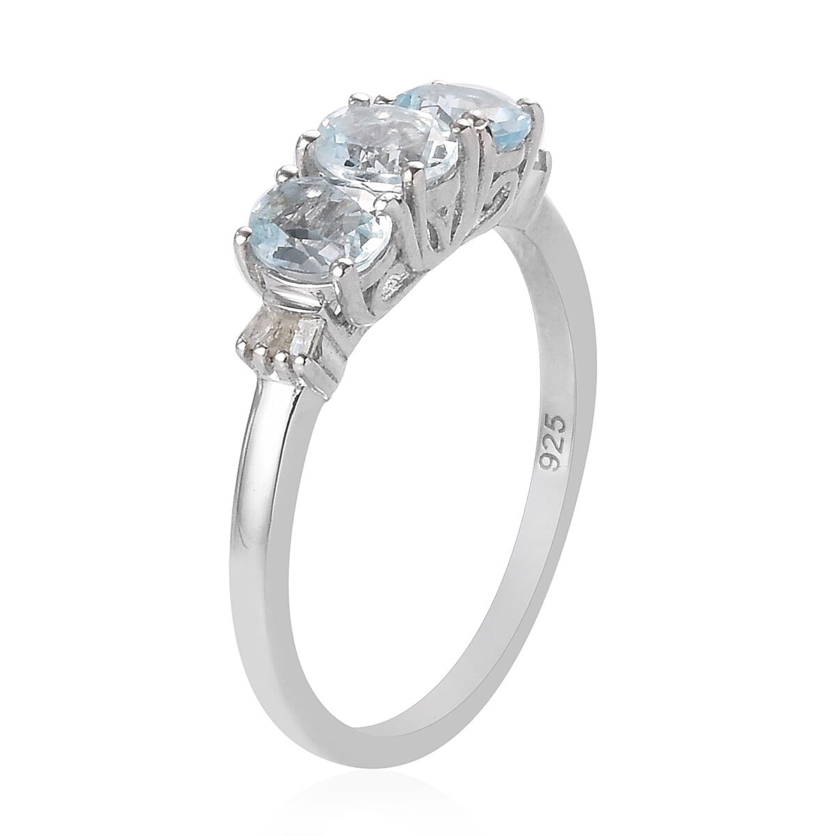 Santa Teresa Aquamarine and White Diamond Ring in Platinum Overlay Sterling Silver