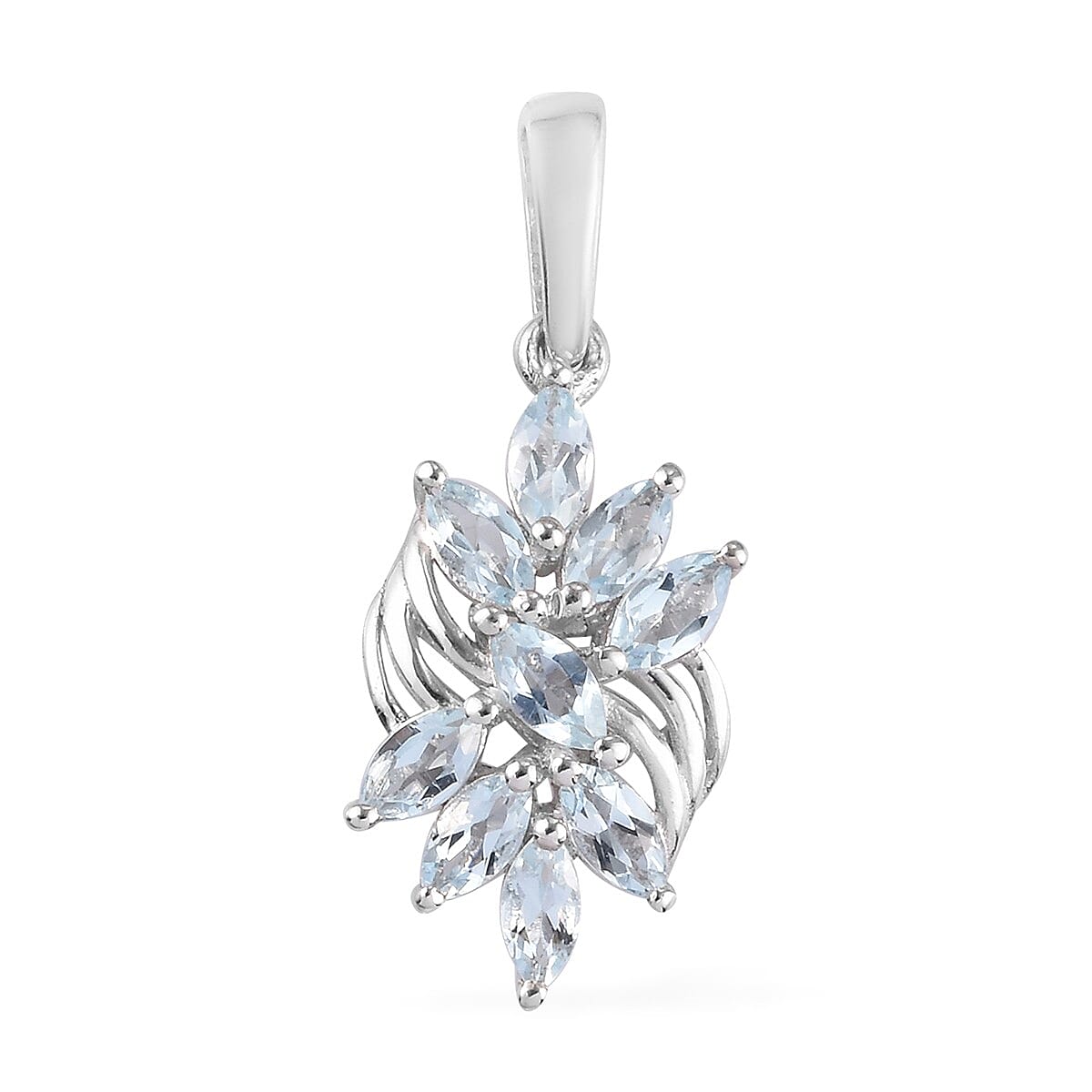 Santa Teresa Aquamarine Cluster Pendant in Platinum Overlay Sterling Silver