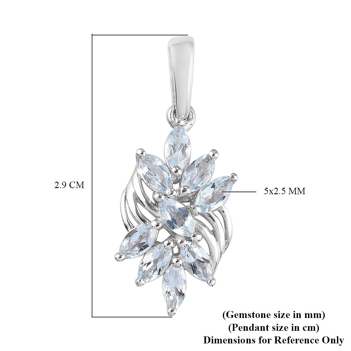 Santa Teresa Aquamarine Cluster Pendant in Platinum Overlay Sterling Silver