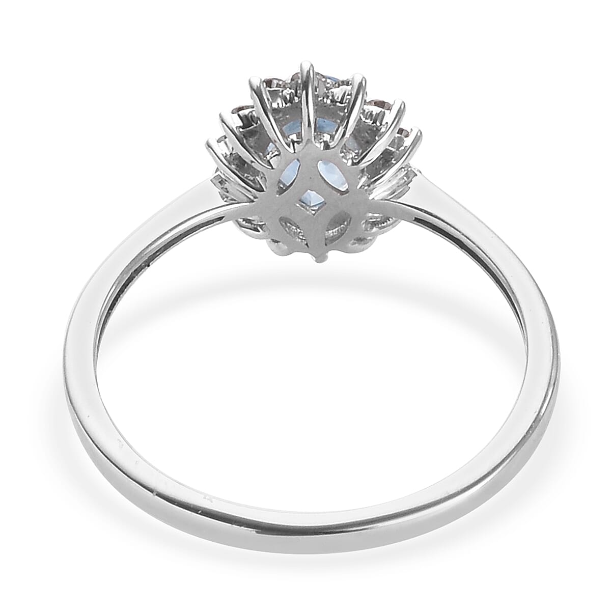 9K White Gold AA Santamaria Aquamarine and Diamond Halo Ring 0.85 Ct.