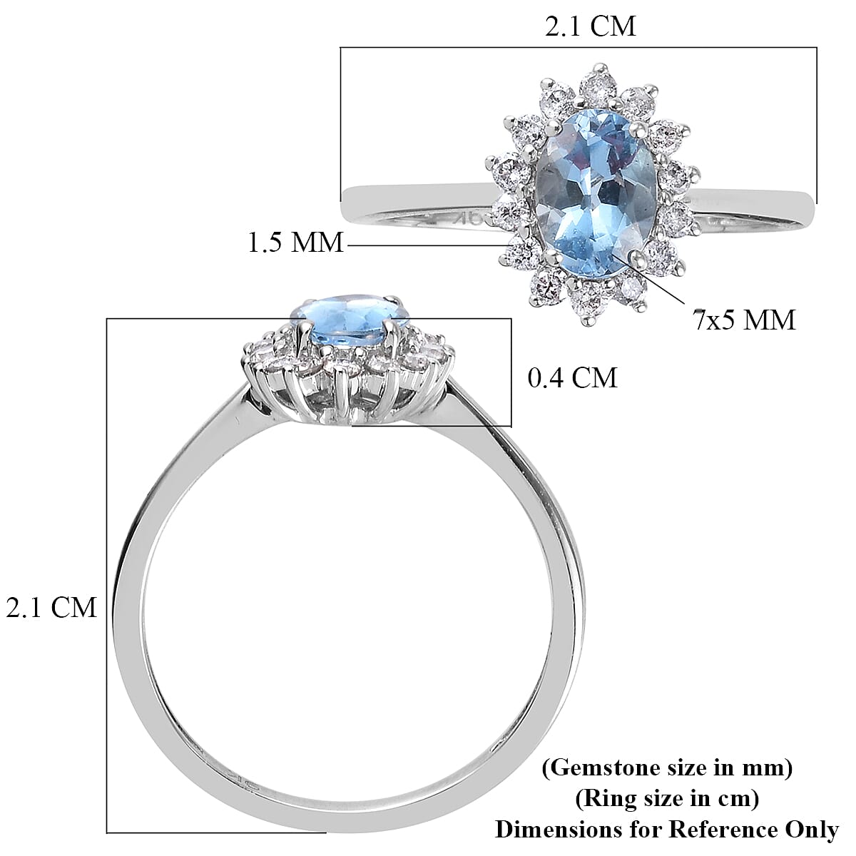 9K White Gold AA Santamaria Aquamarine and Diamond Halo Ring 0.85 Ct.