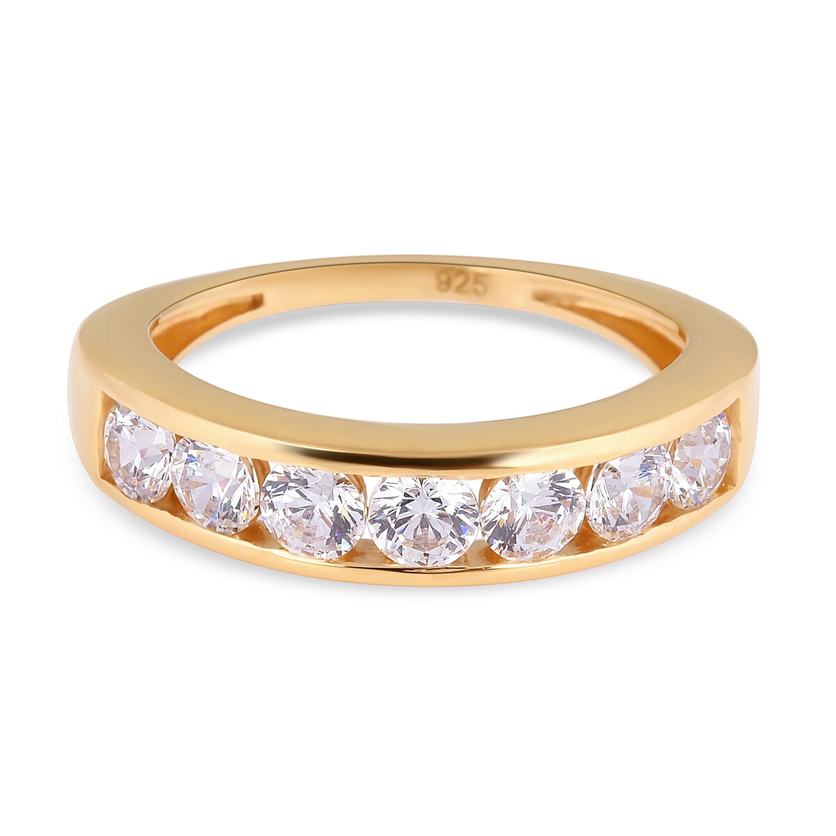 Lustro Stella 14K Gold Overlay Sterling Silver Half Eternity Ring Made with Finest CZ 1.61 Ct.