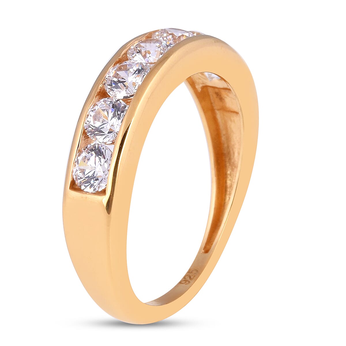 Lustro Stella 14K Gold Overlay Sterling Silver Half Eternity Ring Made with Finest CZ 1.61 Ct.