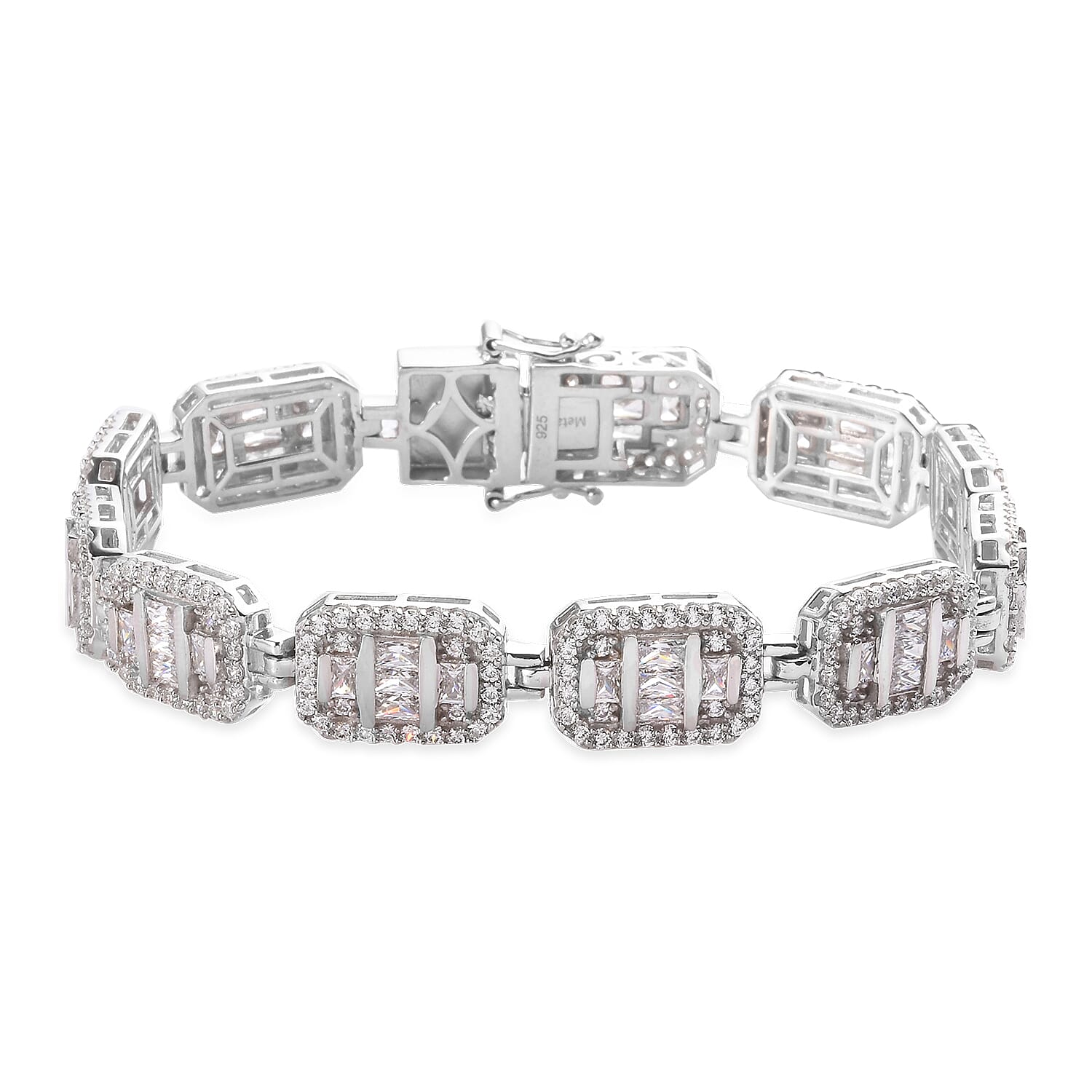 Lustro Stella Platinum Overlay Sterling Silver Bracelet (Size 8) Made with Finest CZ 18.00 Ct, Silver Wt 23.84 Gms