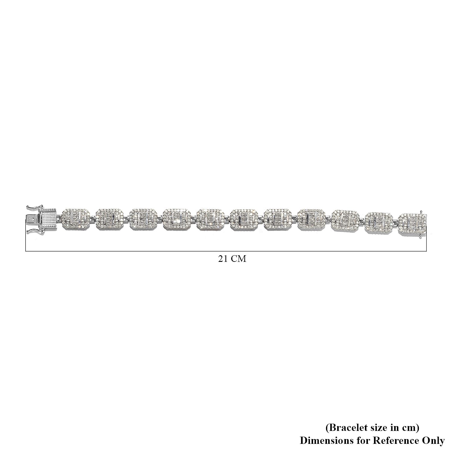 Lustro Stella Platinum Overlay Sterling Silver Bracelet (Size 8) Made with Finest CZ 18.00 Ct, Silver Wt 23.84 Gms