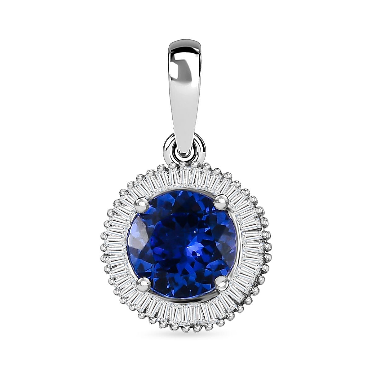RHAPSODY 950 Platinum AAAA Tanzanite and Diamond (VS-E-F) Halo Pendant 1.59 Ct.