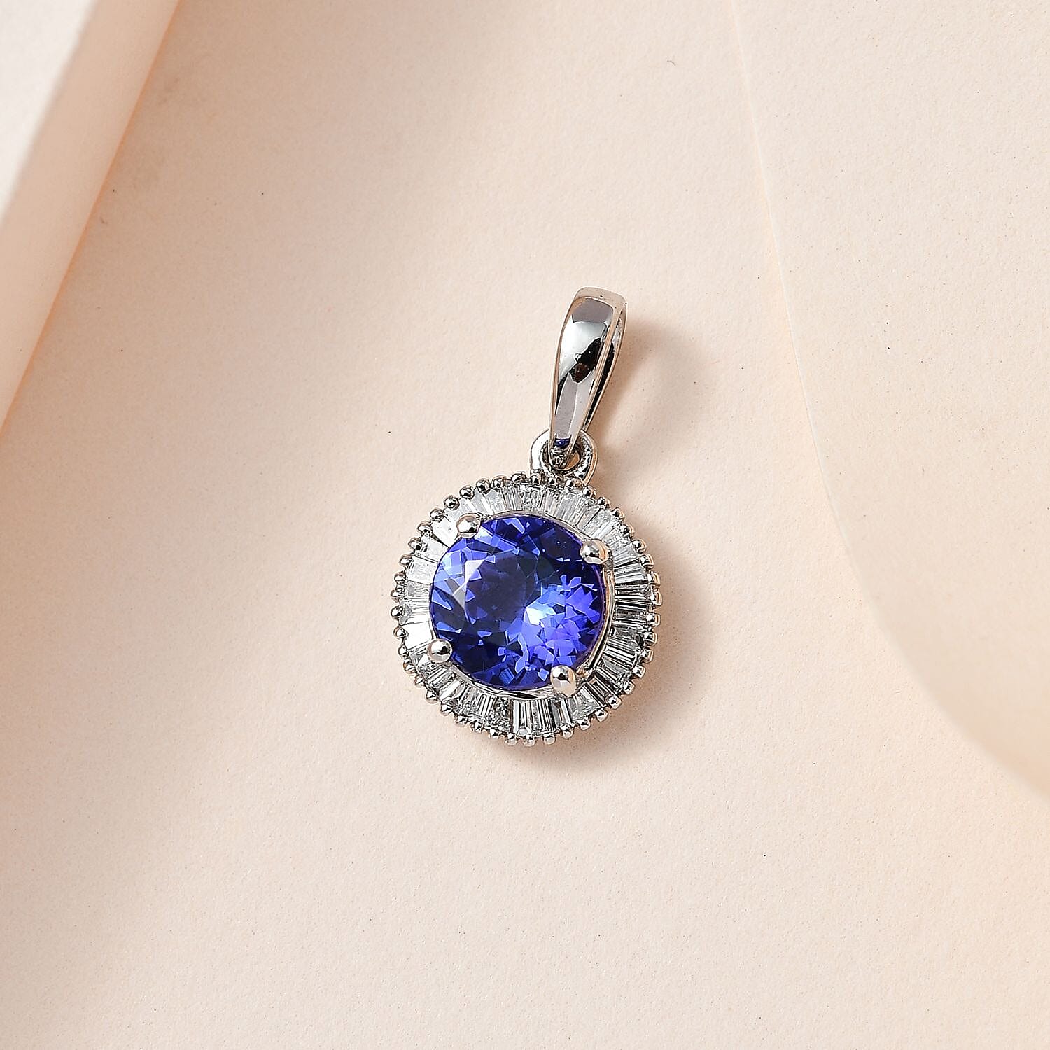 RHAPSODY 950 Platinum AAAA Tanzanite and Diamond (VS-E-F) Halo Pendant 1.59 Ct.