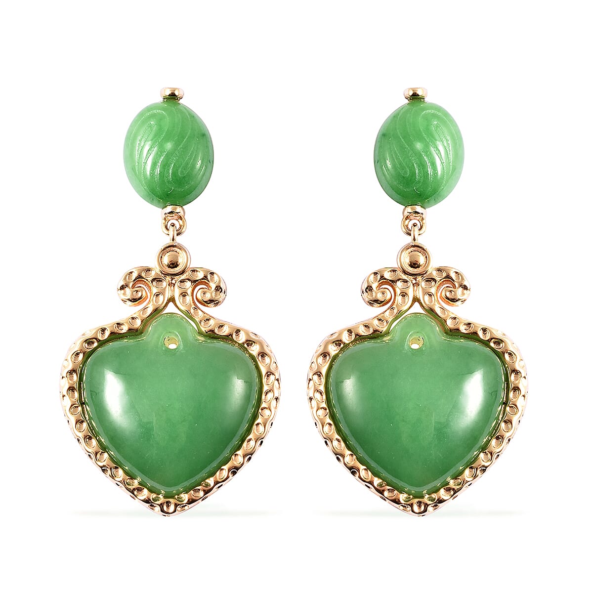 Green Jade Earrings (with Push Back) in Yellow Gold Overlay Sterling Silver 25.500 Ct.