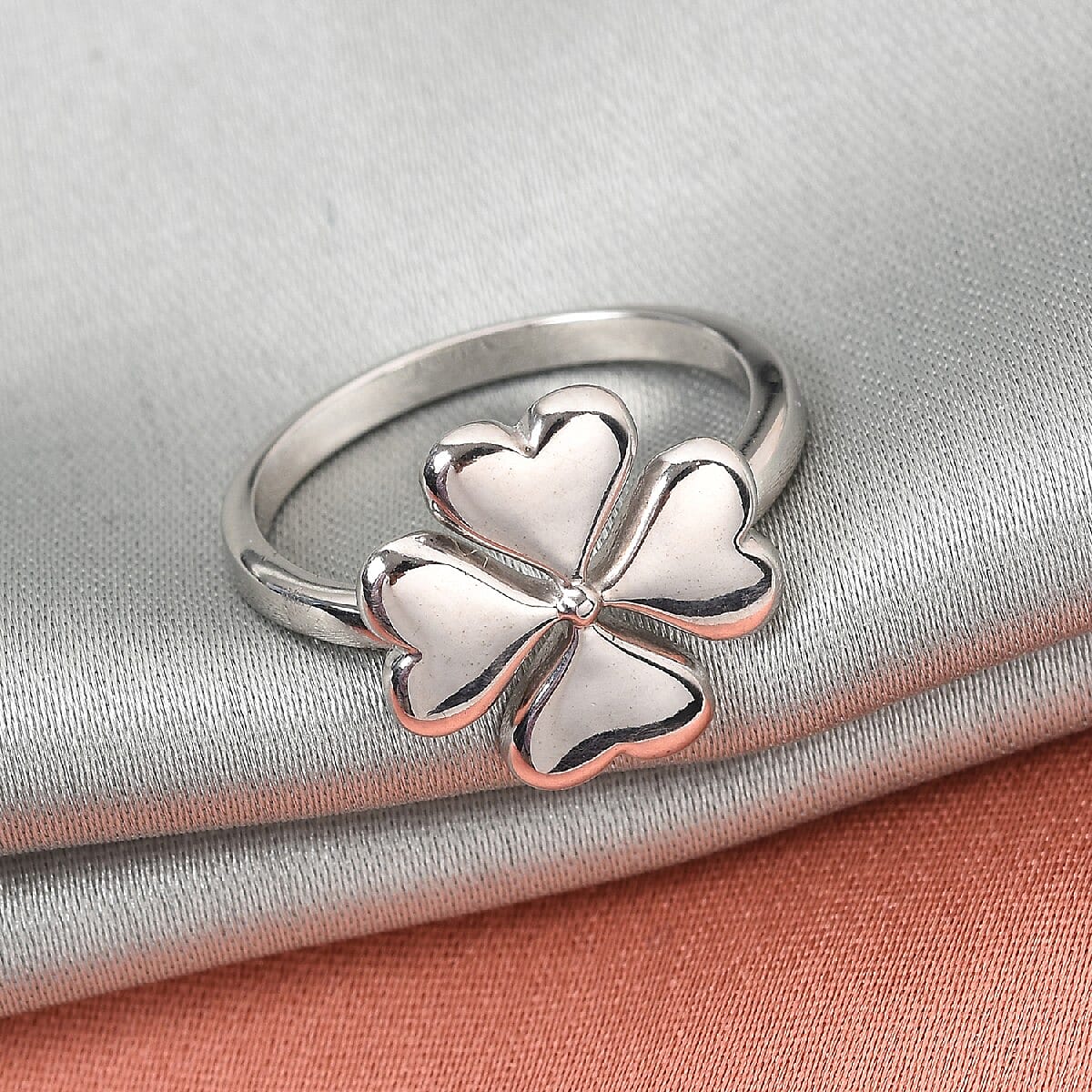 RACHEL GALLEY Floral Collection - Platinum Overlay Sterling Silver 4-Leaf Clover Ring