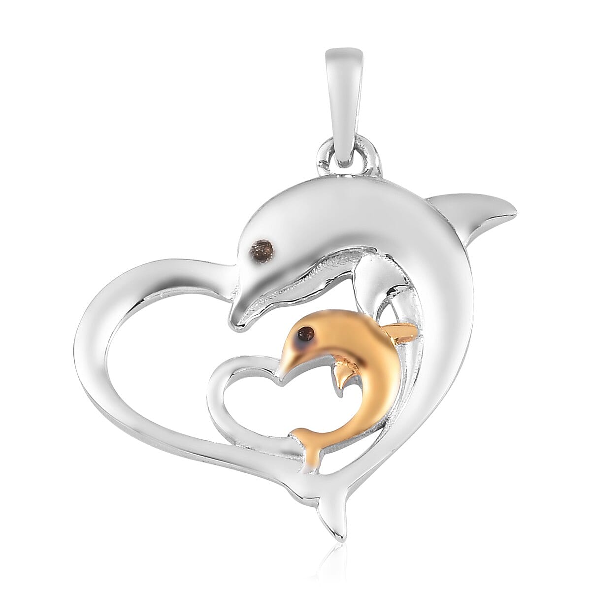 Platinum and Yellow Gold Overlay Sterling Silver Dolphins in Heart Pendant