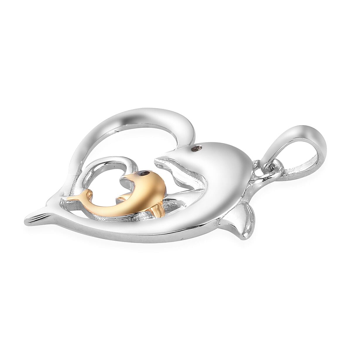 Platinum and Yellow Gold Overlay Sterling Silver Dolphins in Heart Pendant
