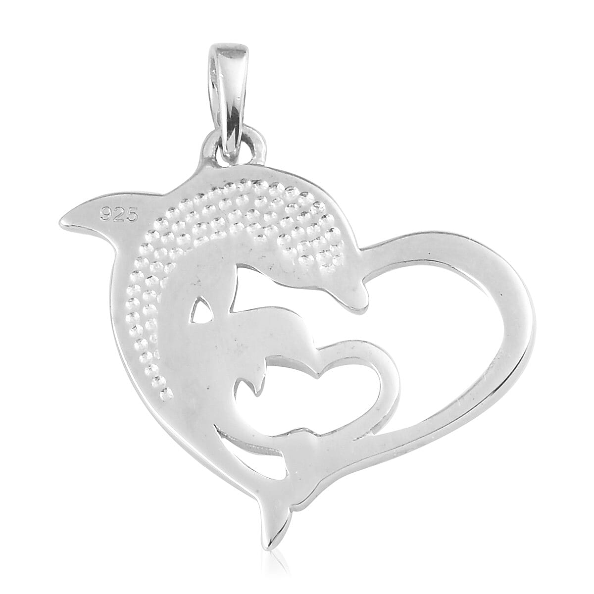 Platinum and Yellow Gold Overlay Sterling Silver Dolphins in Heart Pendant
