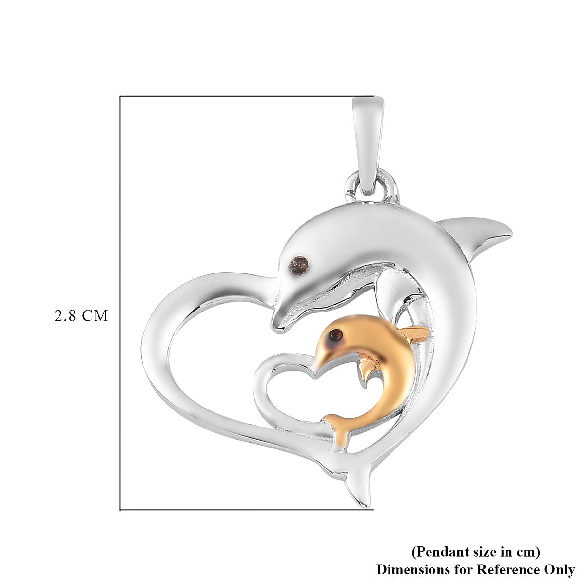 Platinum and Yellow Gold Overlay Sterling Silver Dolphins in Heart Pendant