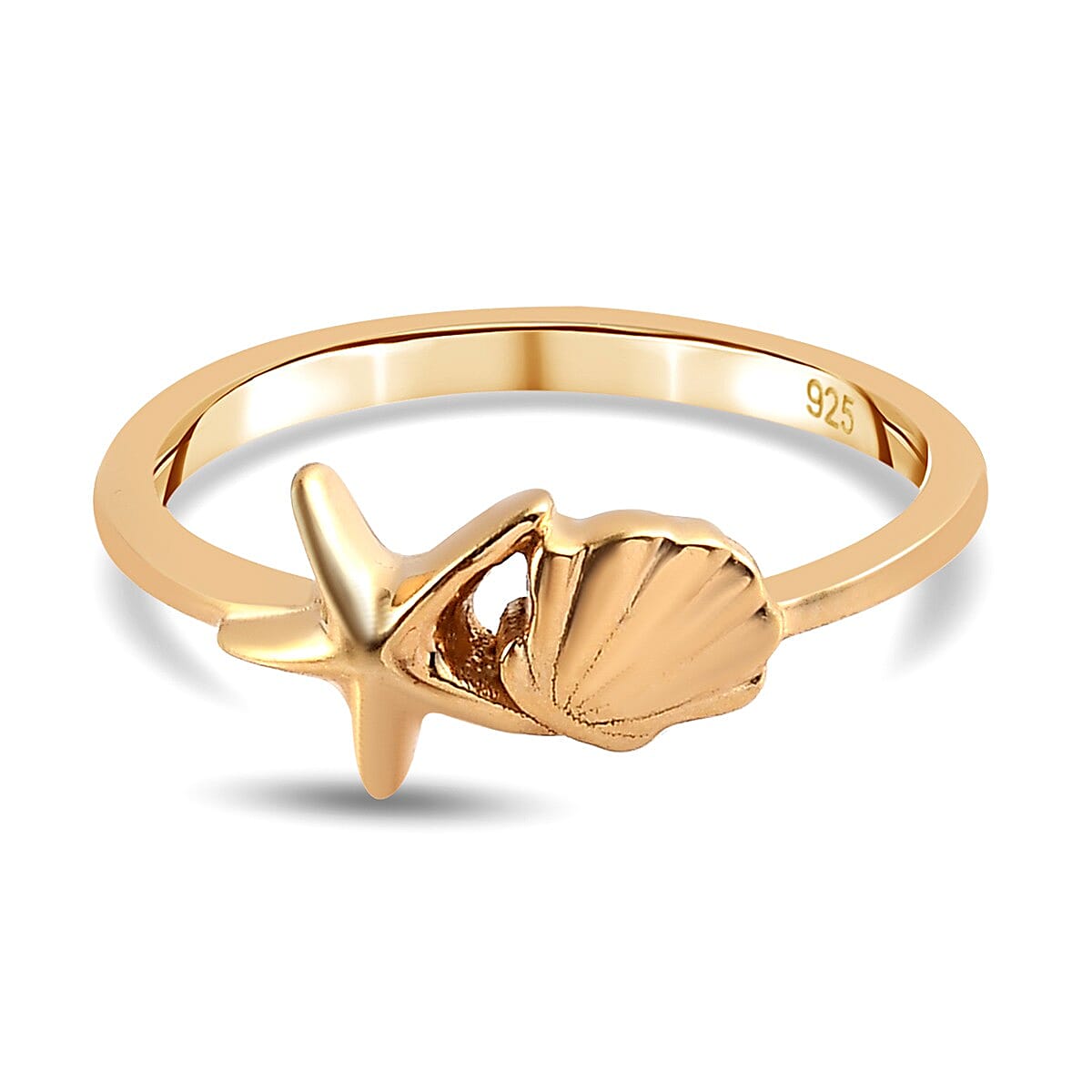 14K Gold Overlay Sterling Silver Starfish and Shell Ring