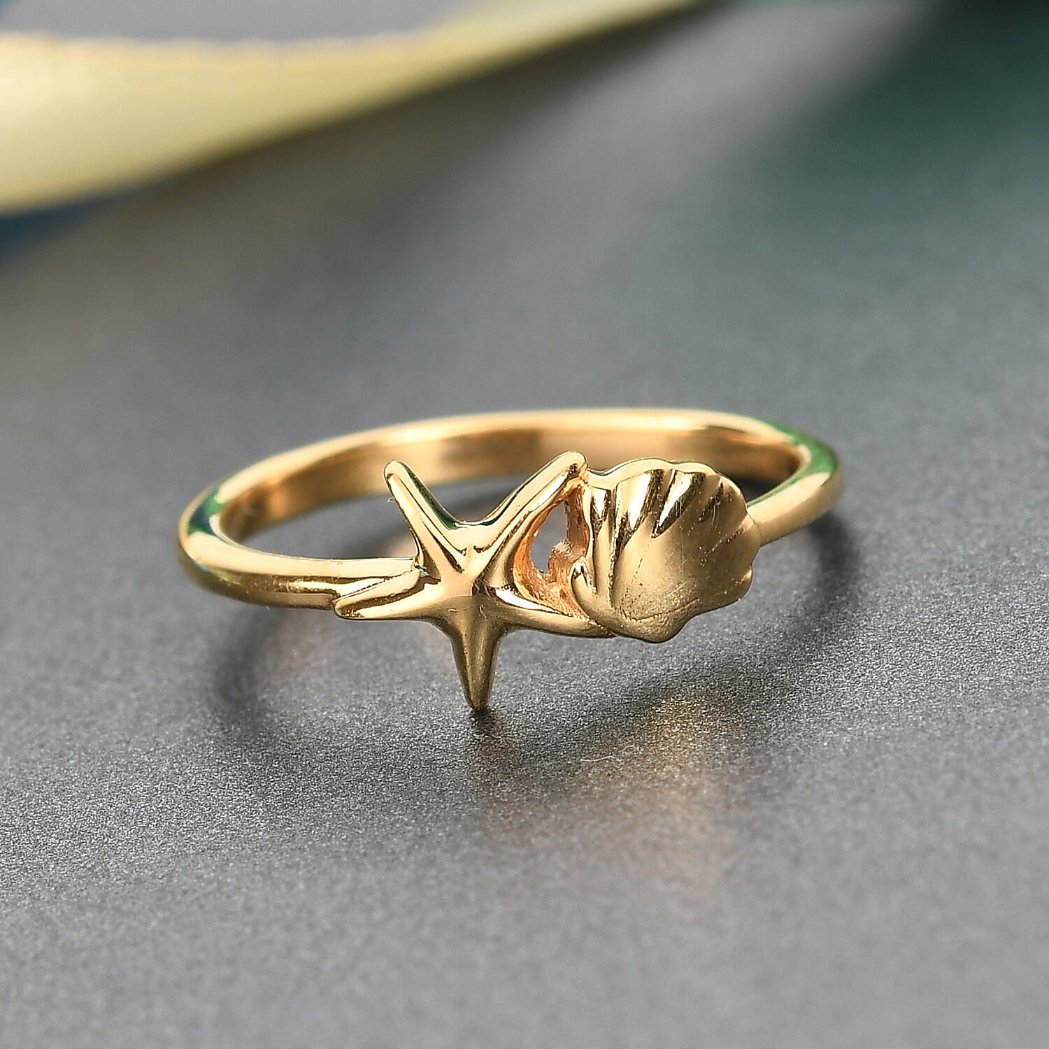 14K Gold Overlay Sterling Silver Starfish and Shell Ring