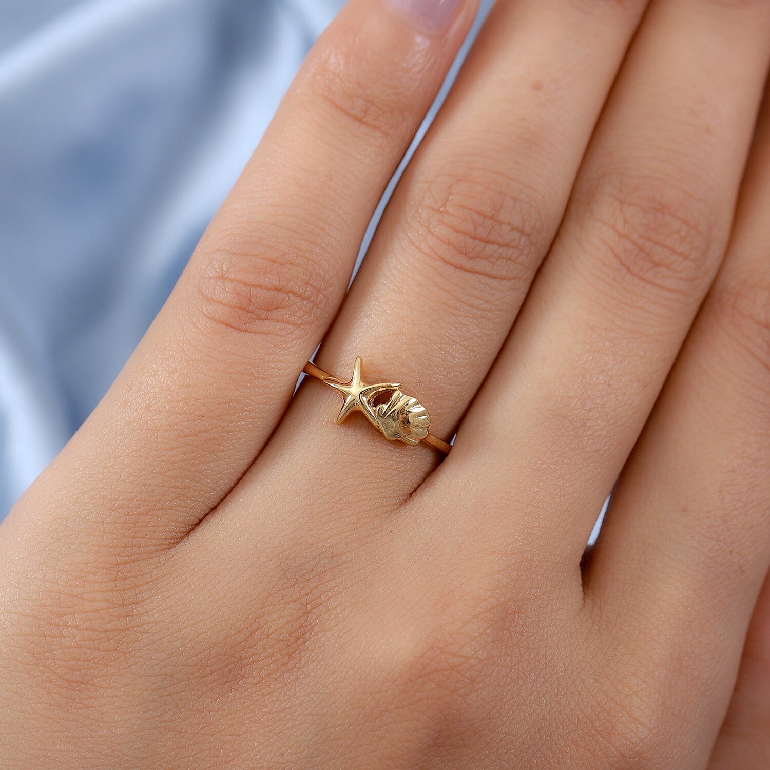 14K Gold Overlay Sterling Silver Starfish and Shell Ring