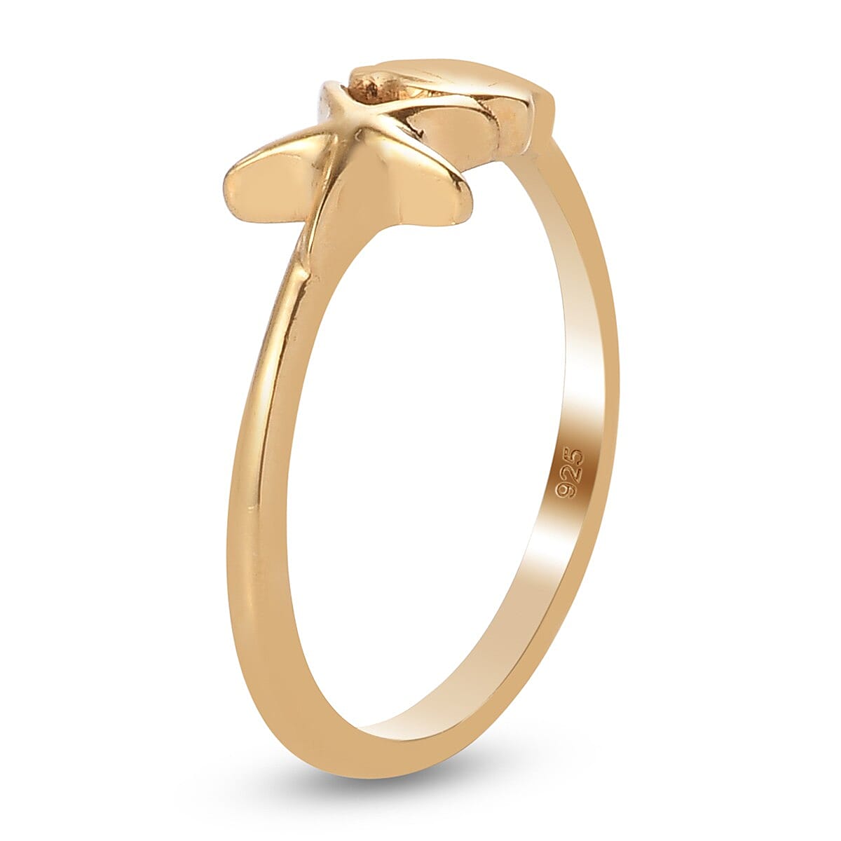 14K Gold Overlay Sterling Silver Starfish and Shell Ring