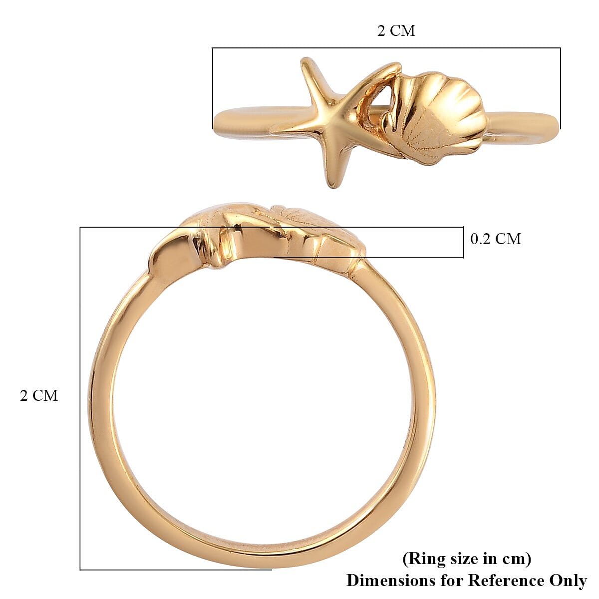 14K Gold Overlay Sterling Silver Starfish and Shell Ring