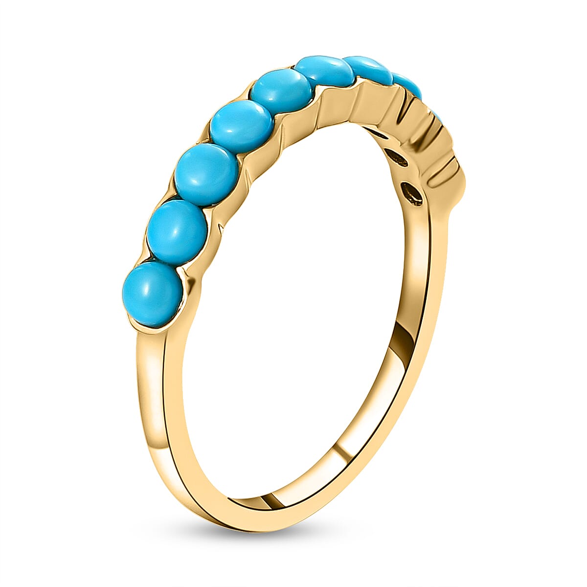 Arizona Sleeping Beauty Turquoise Half Eternity Ring in 14K Gold Overlay Sterling Silver