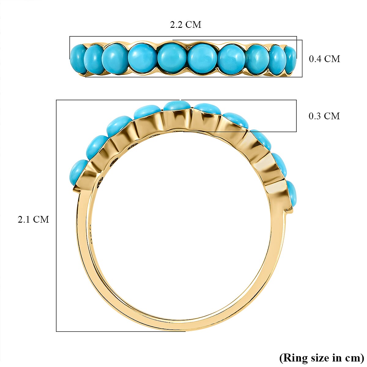 Arizona Sleeping Beauty Turquoise Half Eternity Ring in 14K Gold Overlay Sterling Silver