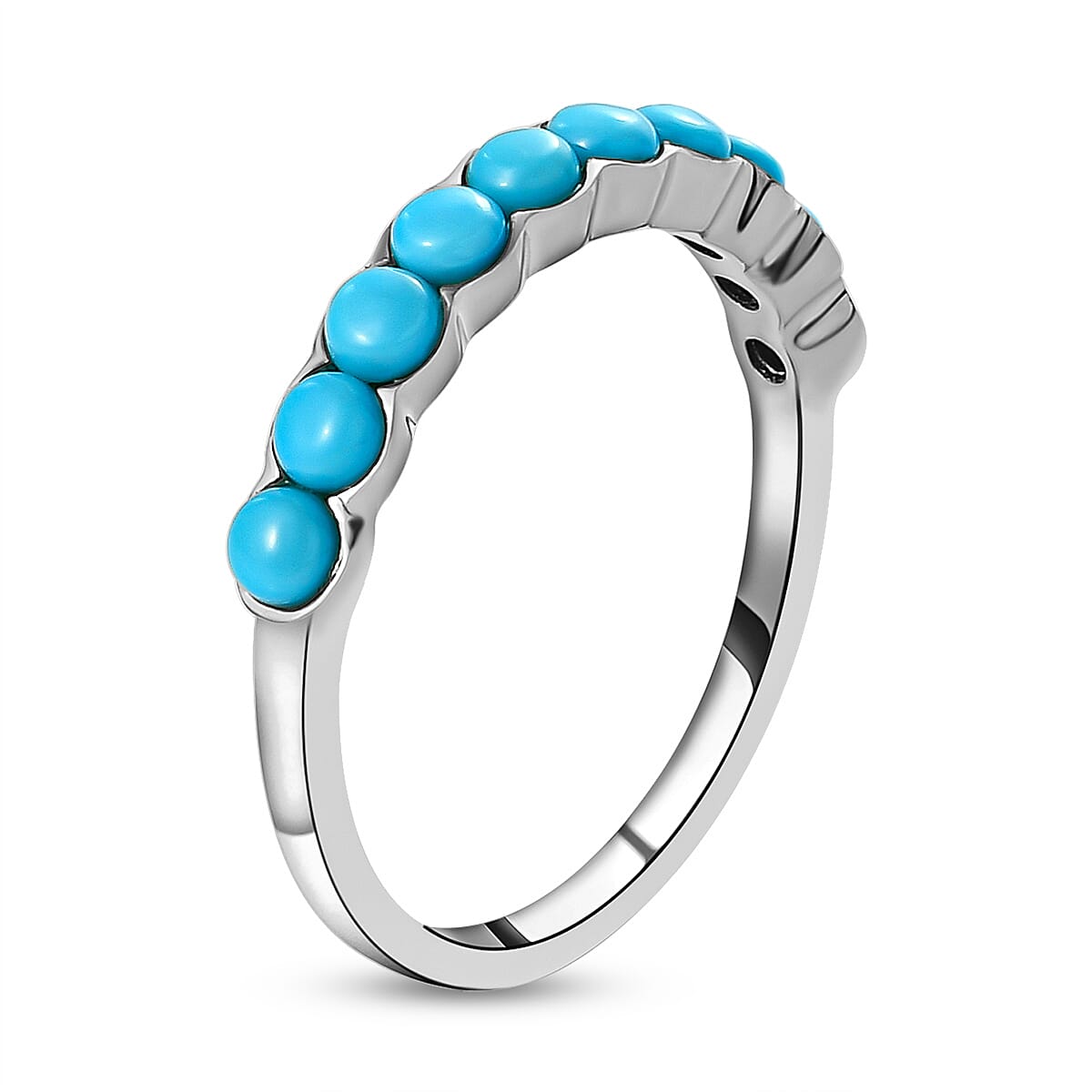 Arizona Sleeping Beauty Turquoise Half Eternity Ring in Platinum Overlay Sterling Silver