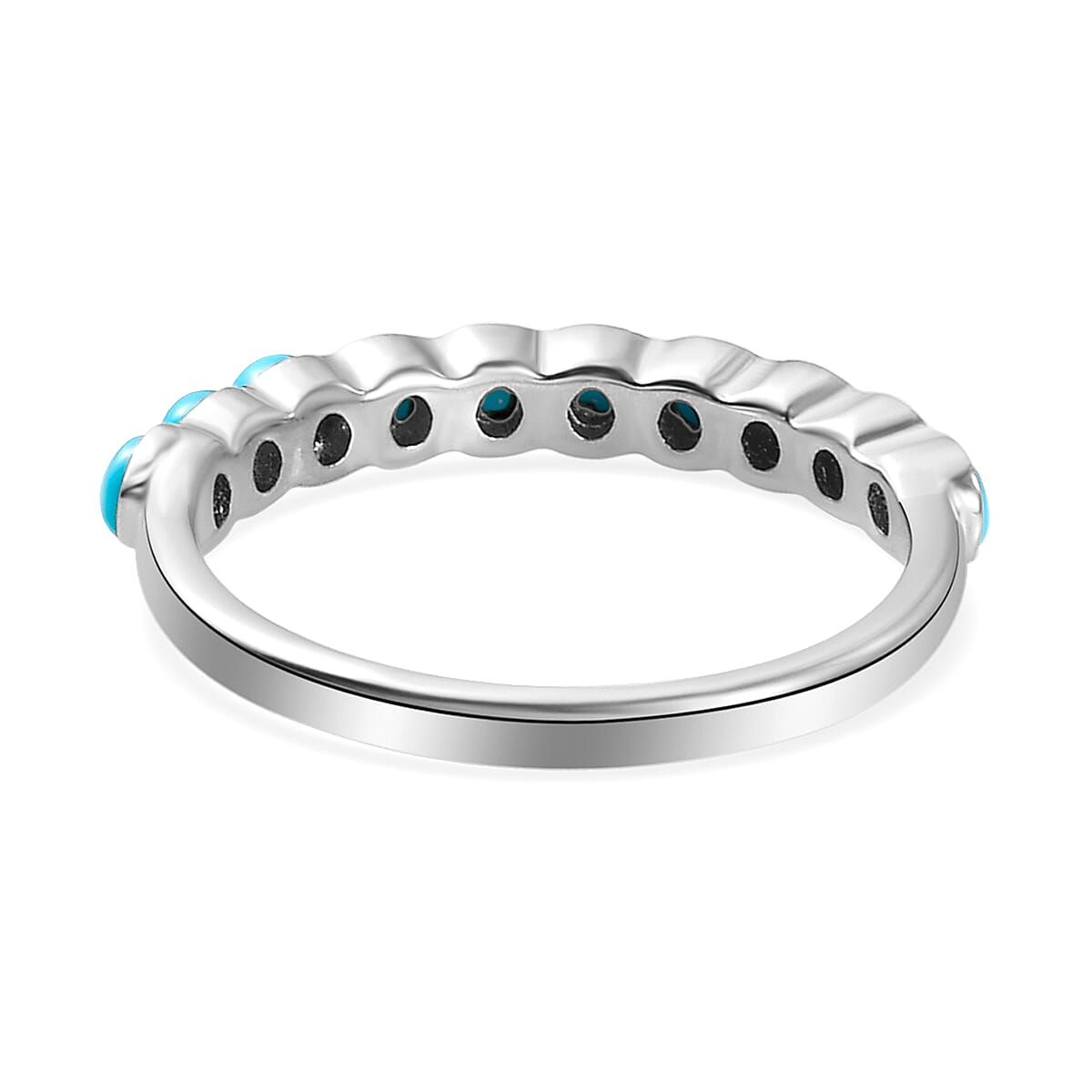 Arizona Sleeping Beauty Turquoise Half Eternity Ring in Platinum Overlay Sterling Silver