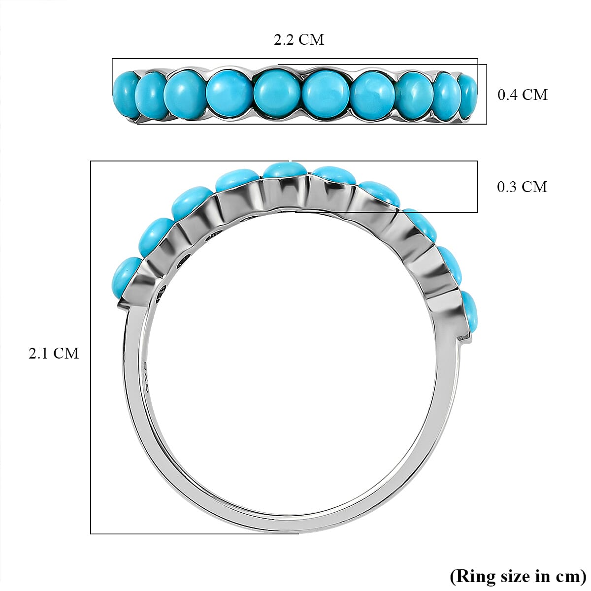 Arizona Sleeping Beauty Turquoise Half Eternity Ring in Platinum Overlay Sterling Silver