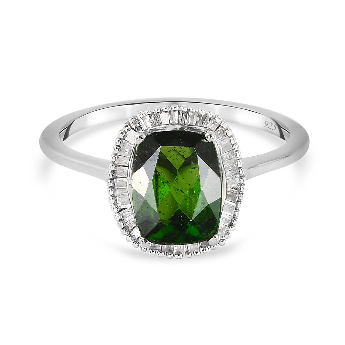 Chrome Diopside and Diamond Ring in Platinum Overlay Sterling Silver 1.49 Ct.
