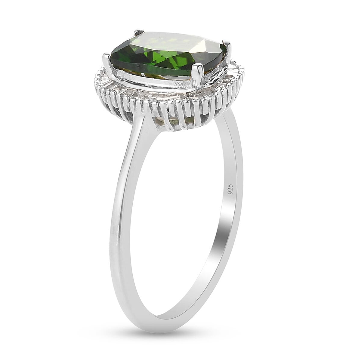 Chrome Diopside and Diamond Ring in Platinum Overlay Sterling Silver 1.49 Ct.