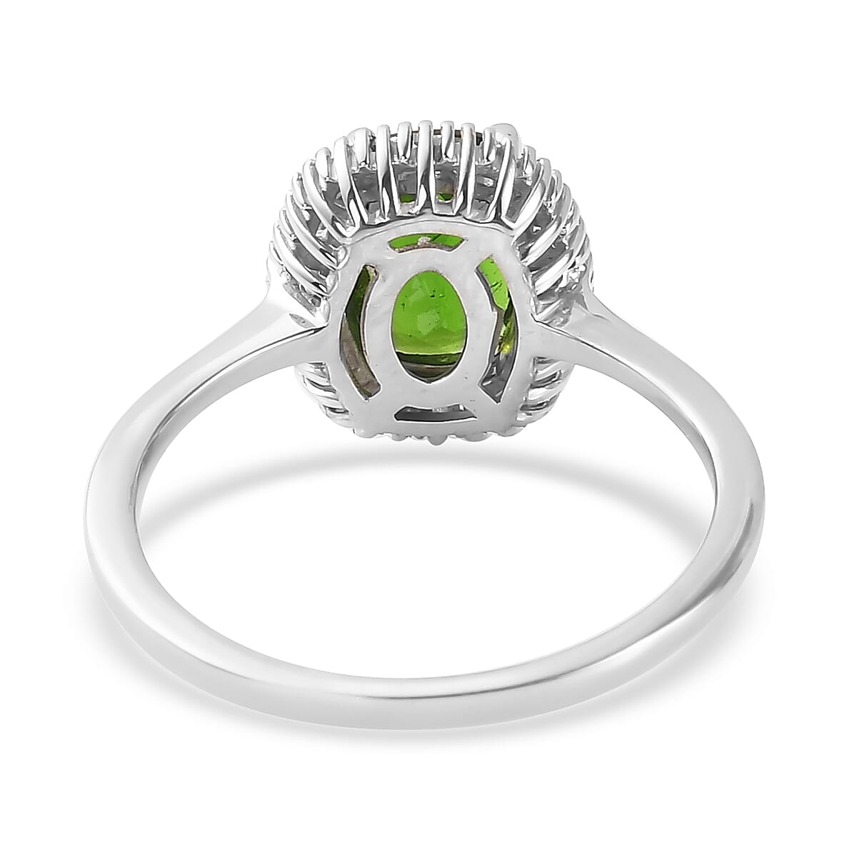 Chrome Diopside and Diamond Ring in Platinum Overlay Sterling Silver 1.49 Ct.