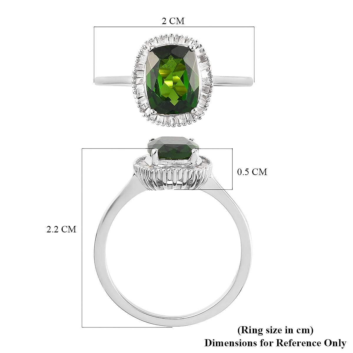Chrome Diopside and Diamond Ring in Platinum Overlay Sterling Silver 1.49 Ct.