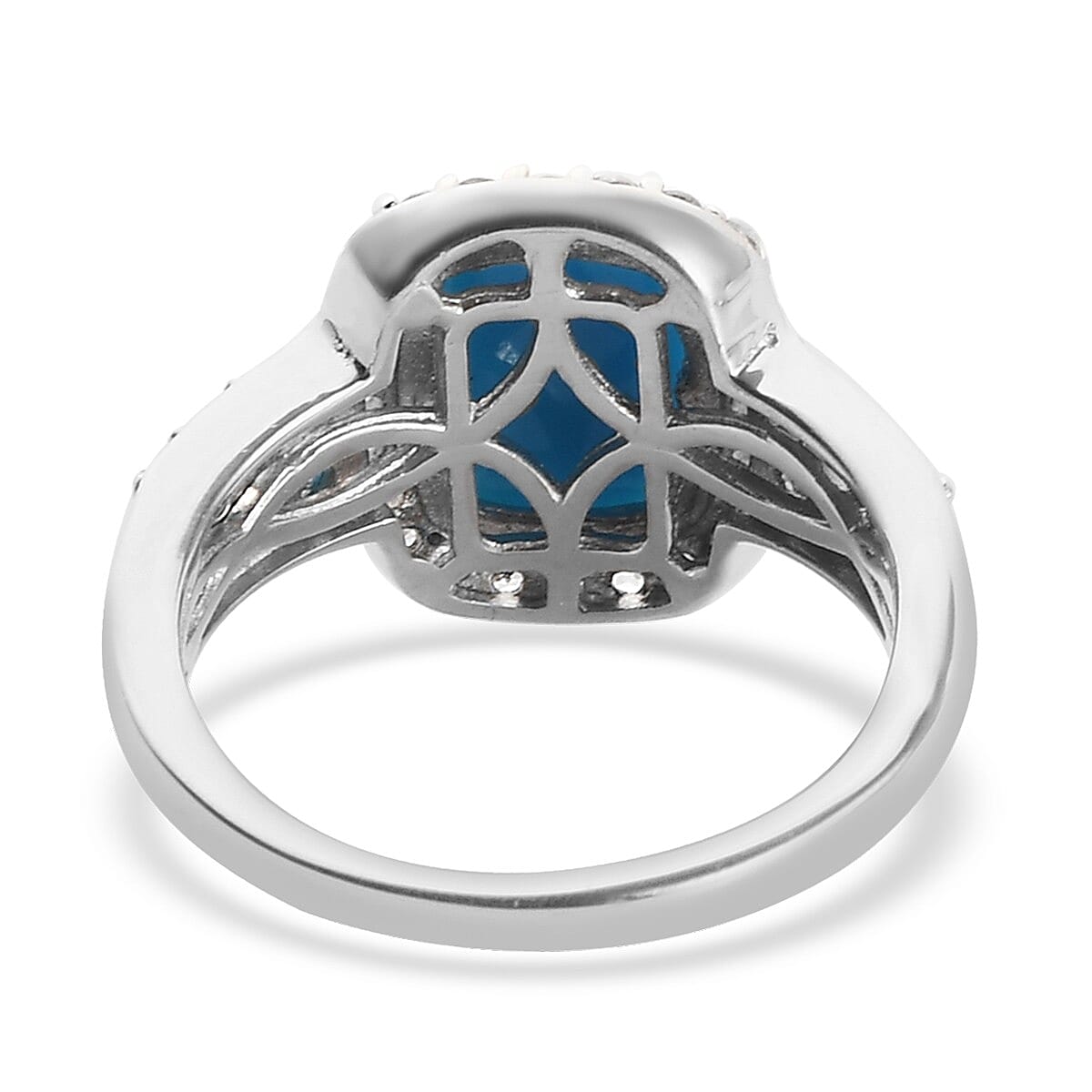 Arizona Sleeping Beauty Turquoise, Neon Apatite and Natural Cambodian Zircon Ring in Platinum Overlay Sterling Silver 2.57 Ct.