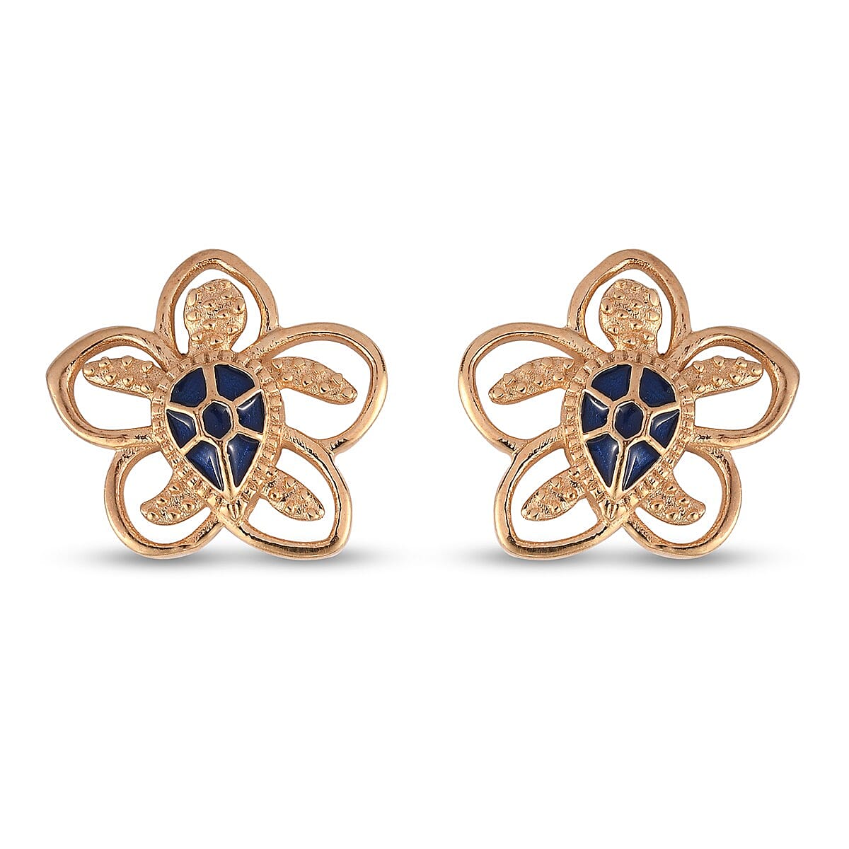 14K Gold Overlay Sterling Silver Turtle Enamelled Earrings (with Push Back)