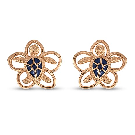 14K Gold Overlay Sterling Silver Turtle Enamelled Earrings (with Push Back)