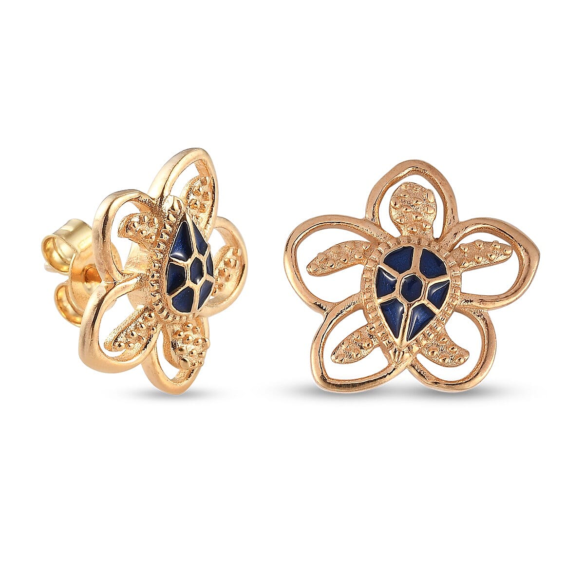 14K Gold Overlay Sterling Silver Turtle Enamelled Earrings (with Push Back)