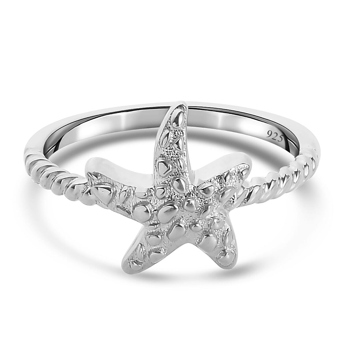 Platinum Overlay Sterling Silver Starfish Ring