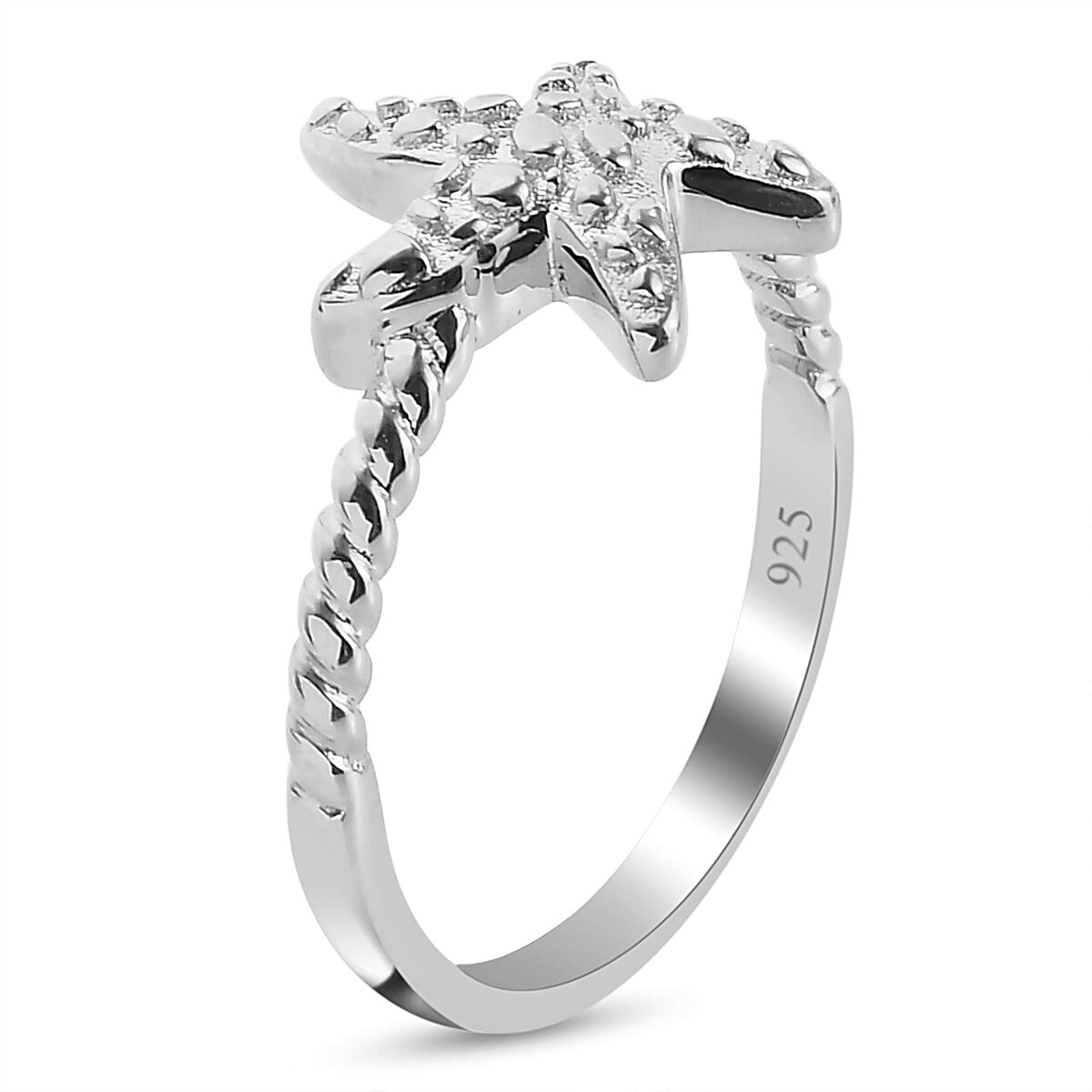 Platinum Overlay Sterling Silver Starfish Ring