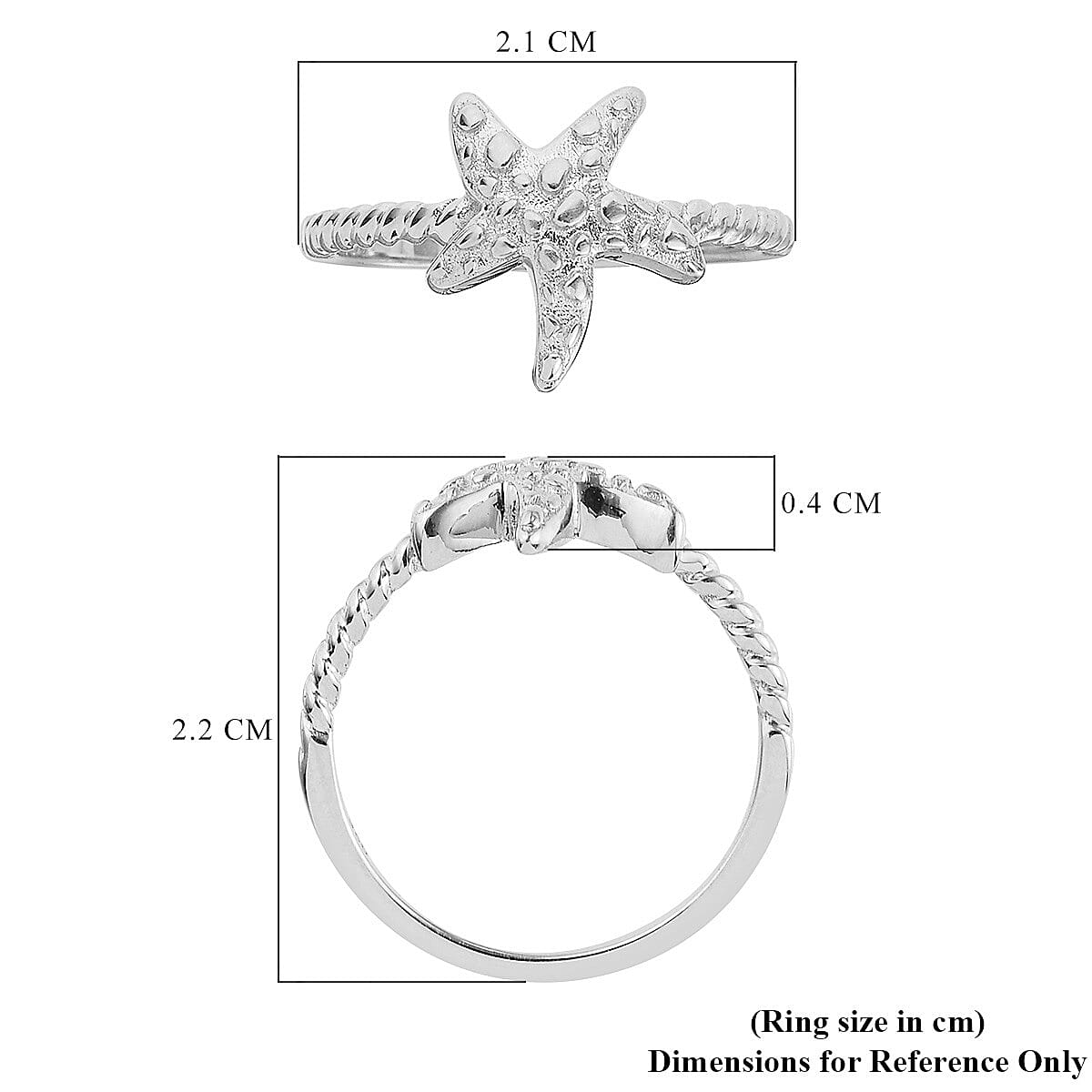 Platinum Overlay Sterling Silver Starfish Ring